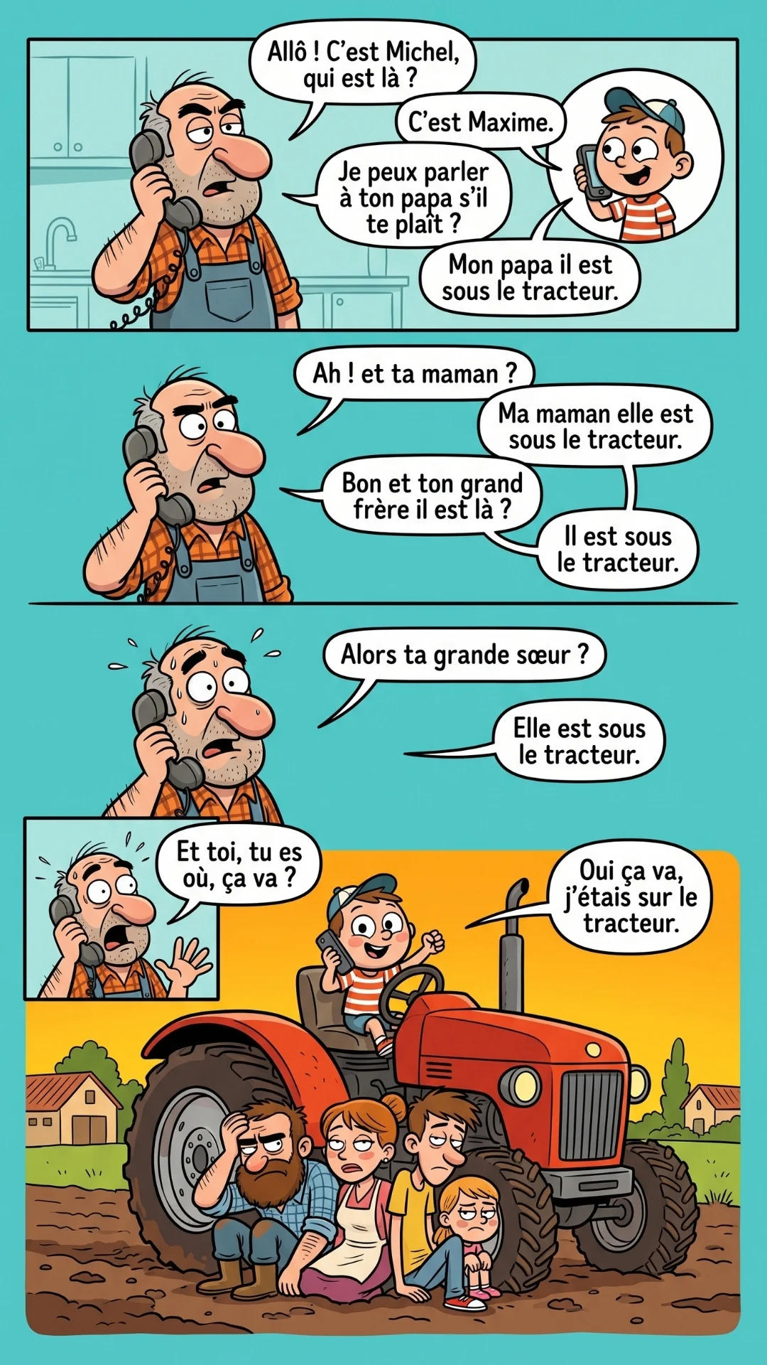 Sous le tracteur
